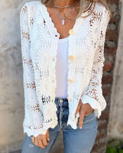 Engeltraud | Häkelspitzen-Strickjacke mit Knöpfen