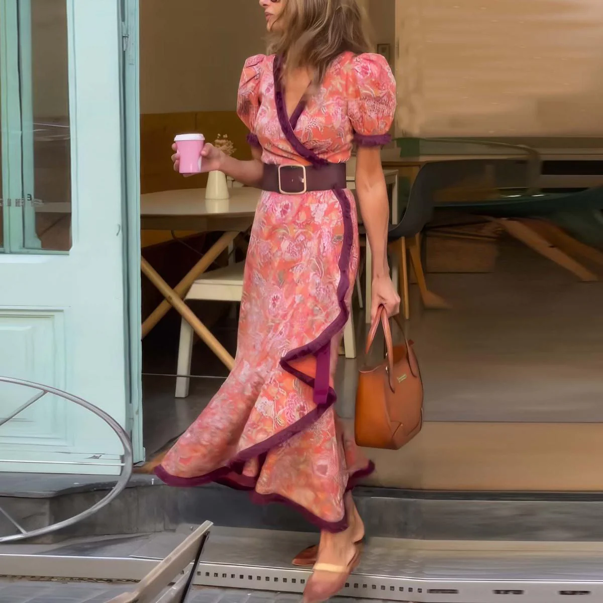 Fianna | Elegantes Rosé-Maxikleid mit Ärmeln