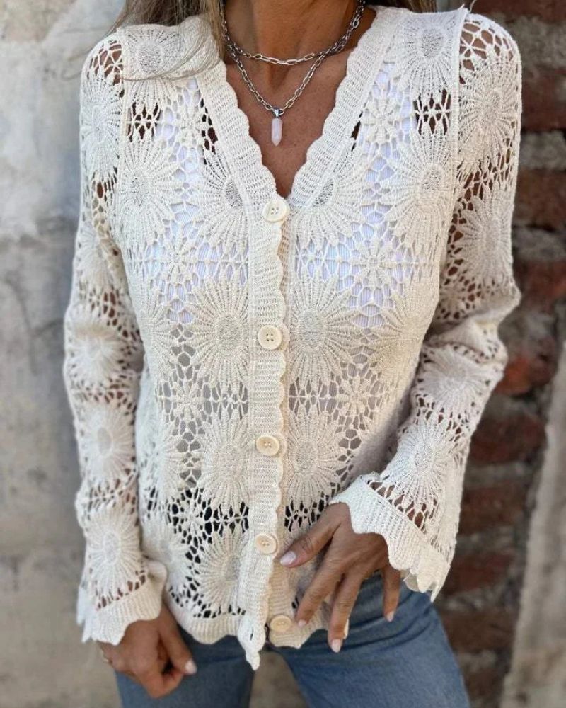 Engeltraud | Häkelspitzen-Strickjacke mit Knöpfen
