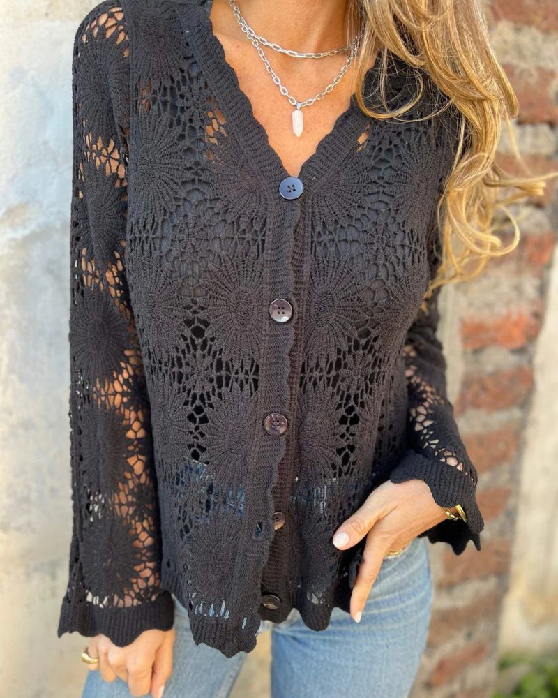 Engeltraud | Häkelspitzen-Strickjacke mit Knöpfen