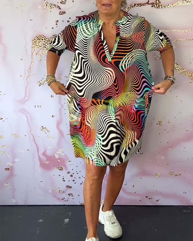 Ingeborg | Buntes Kleid mit V-Ausschnitt