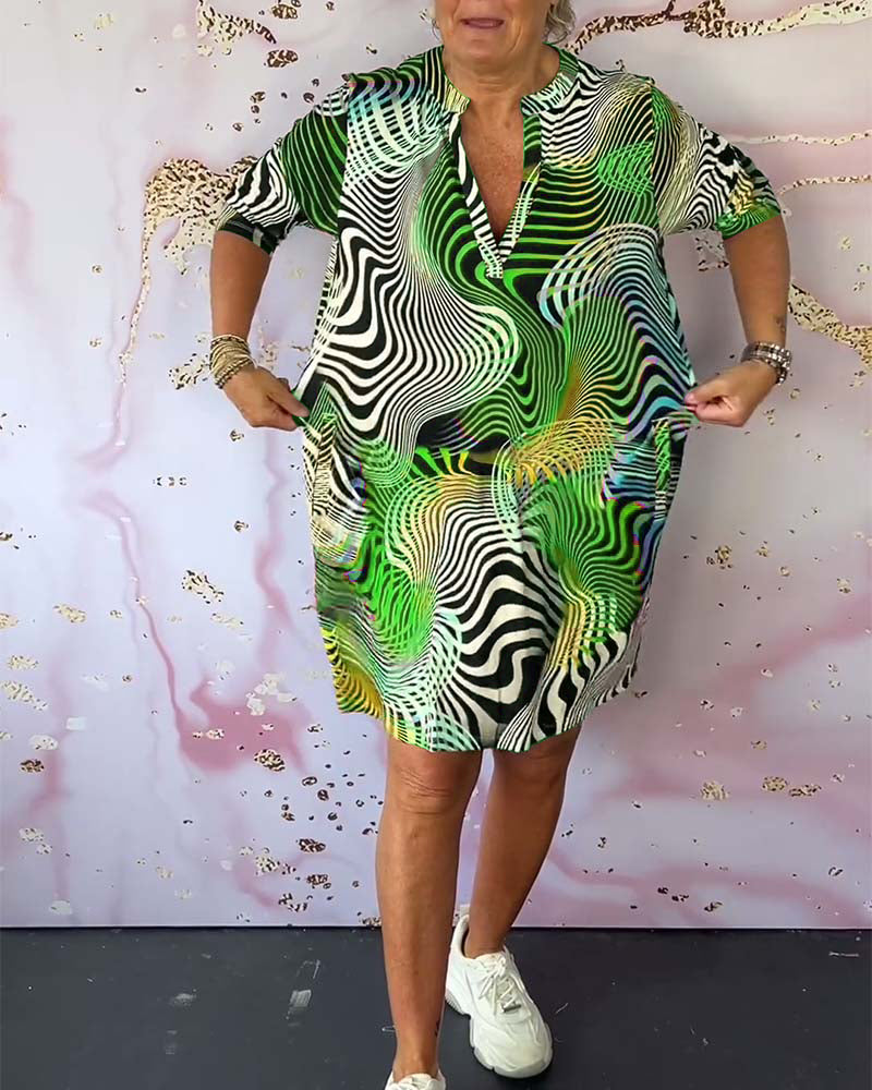Ingeborg | Buntes Kleid mit V-Ausschnitt