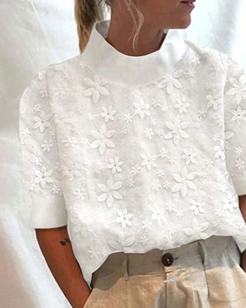 Heidrun | Bestickte Bluse mit Stehkragen