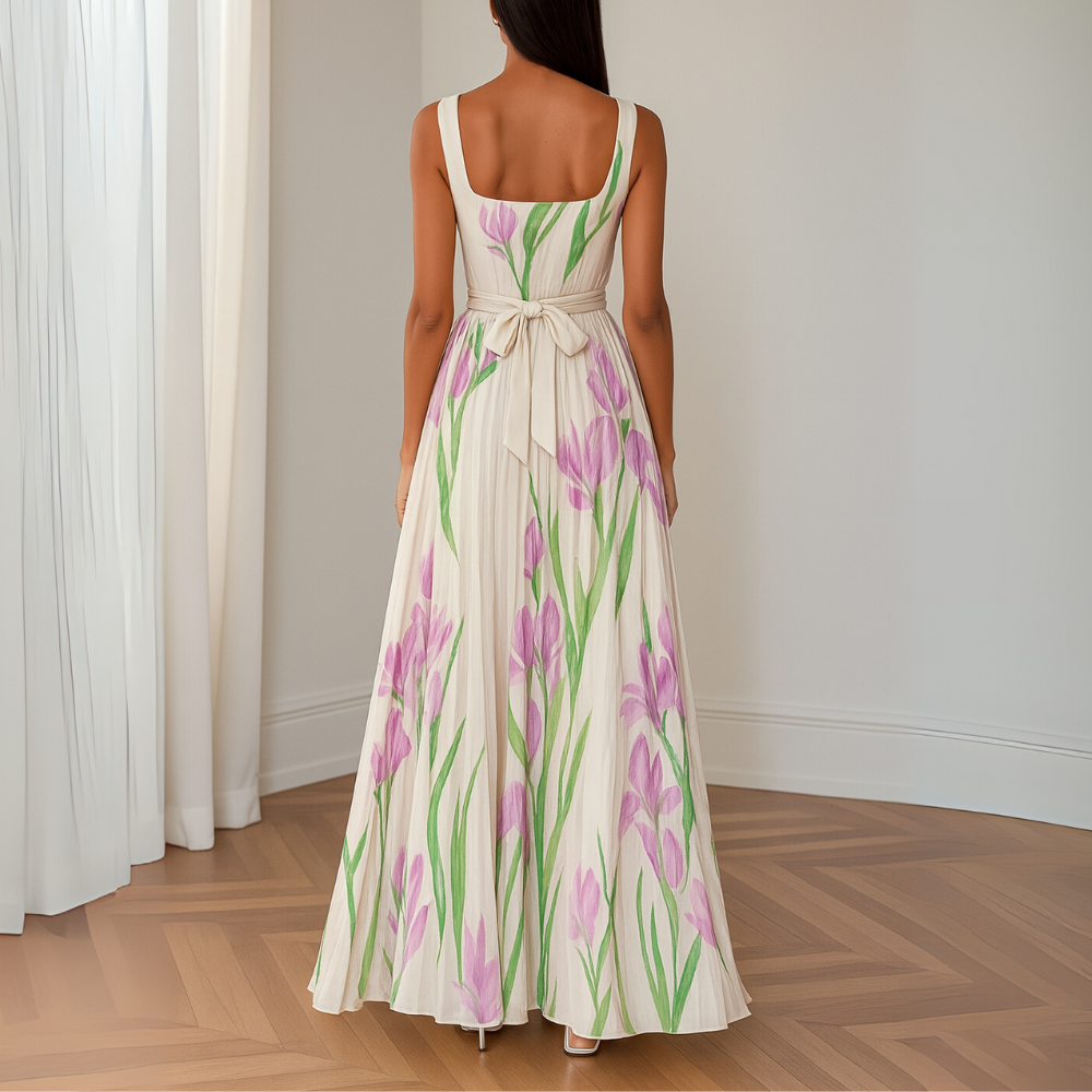 Evania | Stilvolles Plissiertes Maxikleid mit Blumenmuster