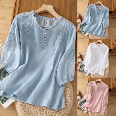 Myrelle | Bestickte Bluse mit Knopfleiste