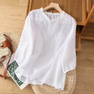 Myrelle | Bestickte Bluse mit Knopfleiste
