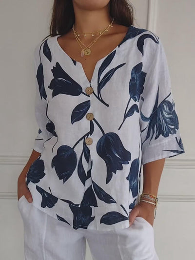Ermengard | Blumenbluse mit V-Ausschnitt