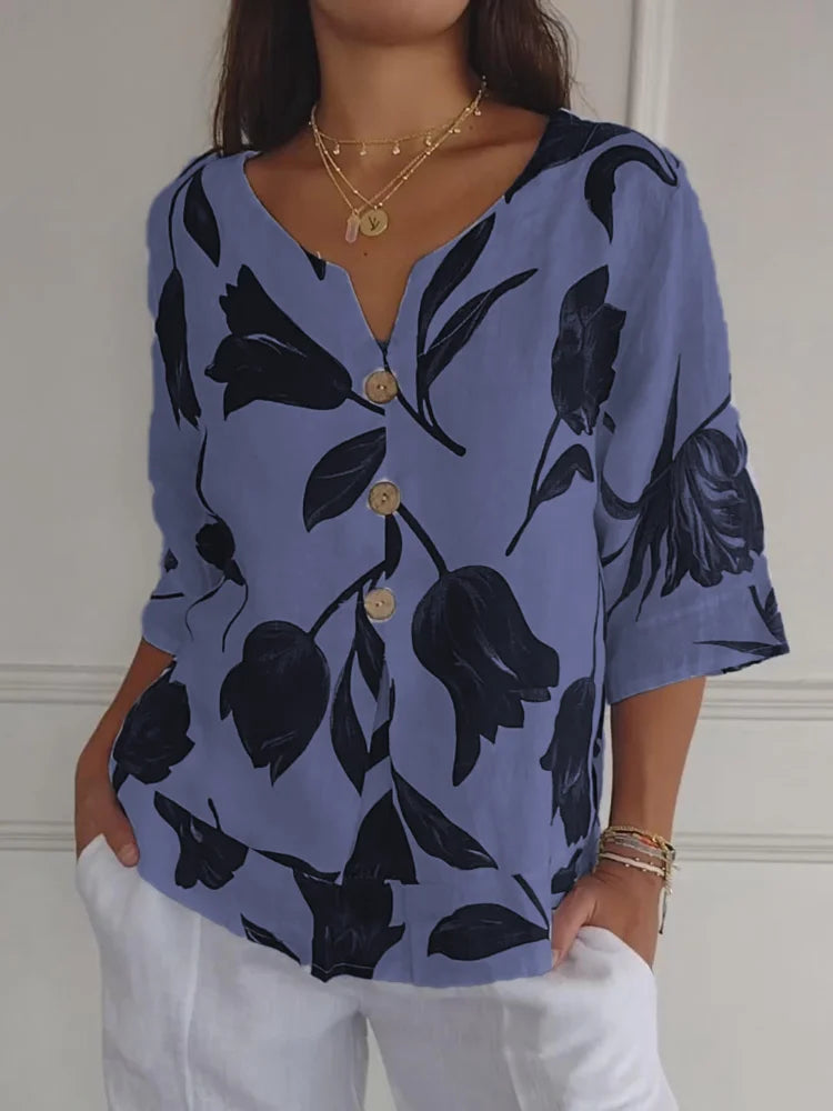 Ermengard | Blumenbluse mit V-Ausschnitt
