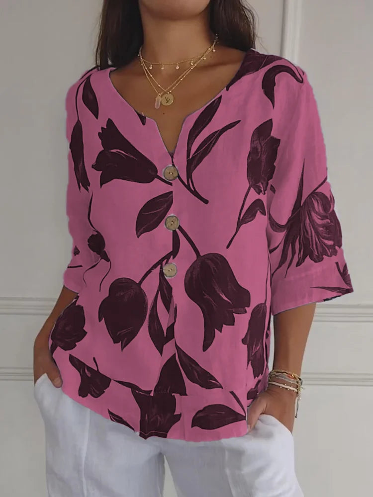 Ermengard | Blumenbluse mit V-Ausschnitt