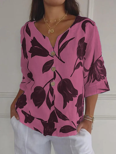 Ermengard | Blumenbluse mit V-Ausschnitt