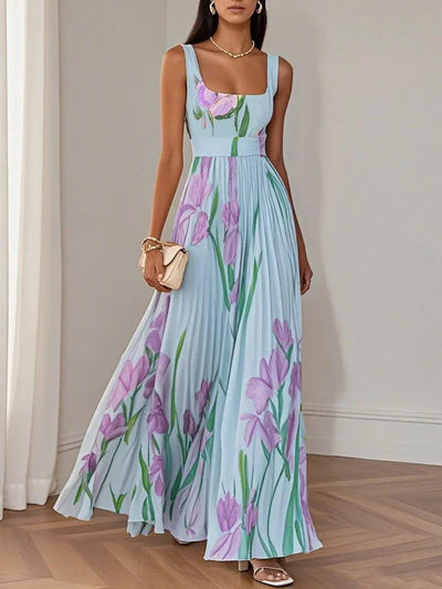 Evania | Stilvolles Plissiertes Maxikleid mit Blumenmuster