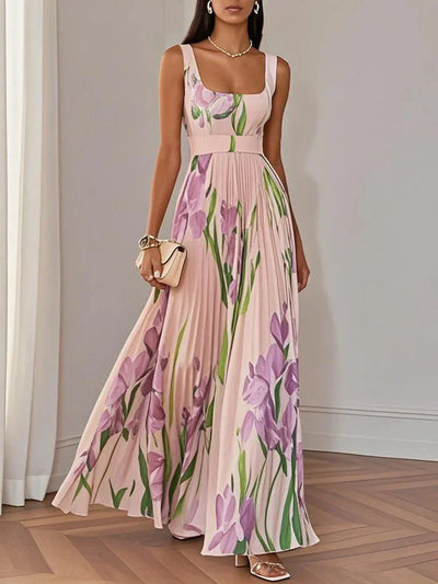 Evania | Stilvolles Plissiertes Maxikleid mit Blumenmuster