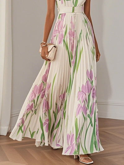 Evania | Stilvolles Plissiertes Maxikleid mit Blumenmuster
